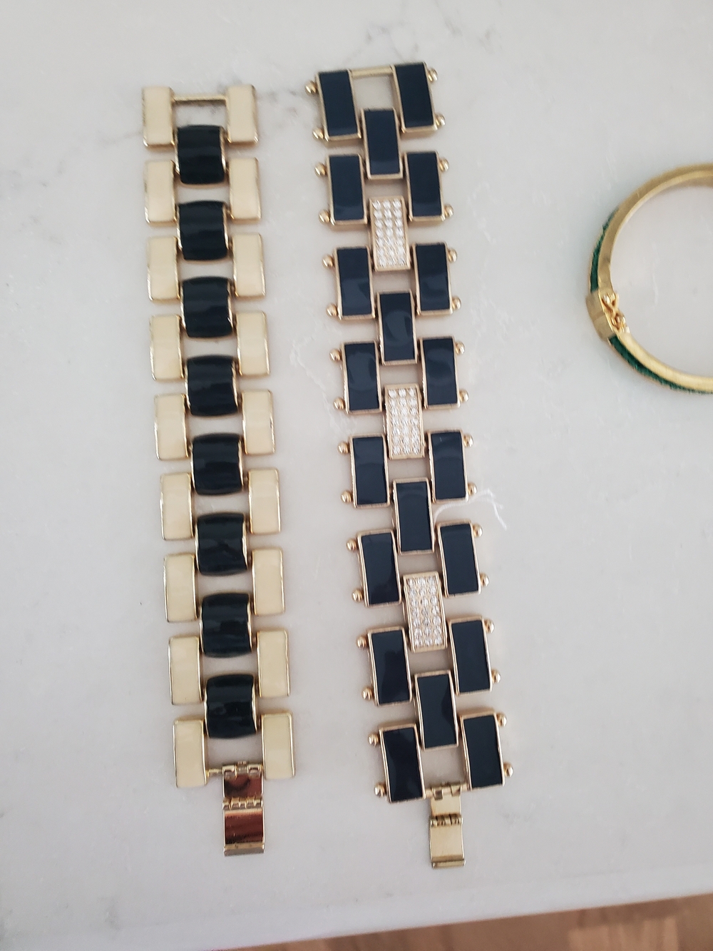 Gold and Black & WHITE WITH NAVY Enamel Link Bracelet - Women's Fashion Jewelry
